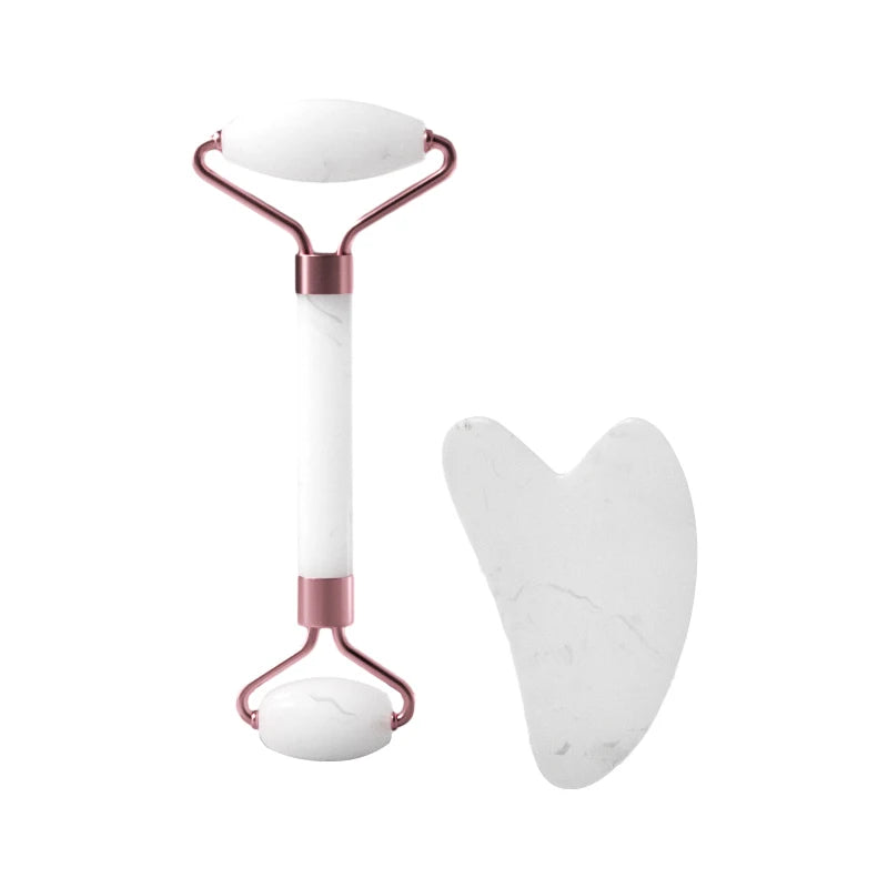Duo rouleau facial + Gua Sha blanc