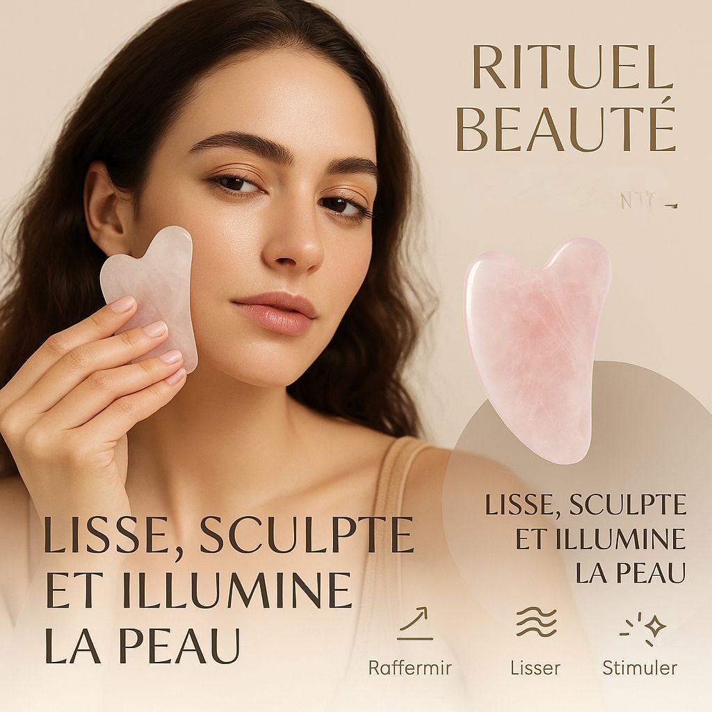 une femme avec un beau visage sculpté avec le gua sha
