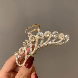 Barrette à cheveux dorée vintage avec strass – style creux pour chignon élégant