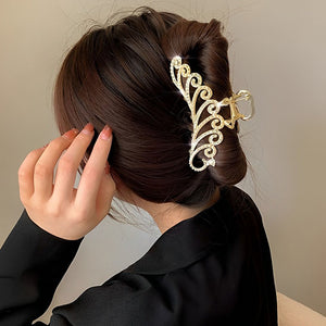 Pince à Cheveux Dorée Élégante – Strass & Design Vintage Creux
