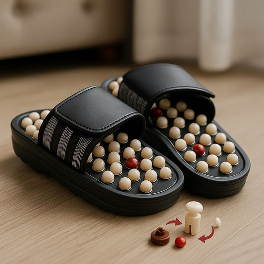 deux sandales de massage réflexologie posées dans un endroit propre