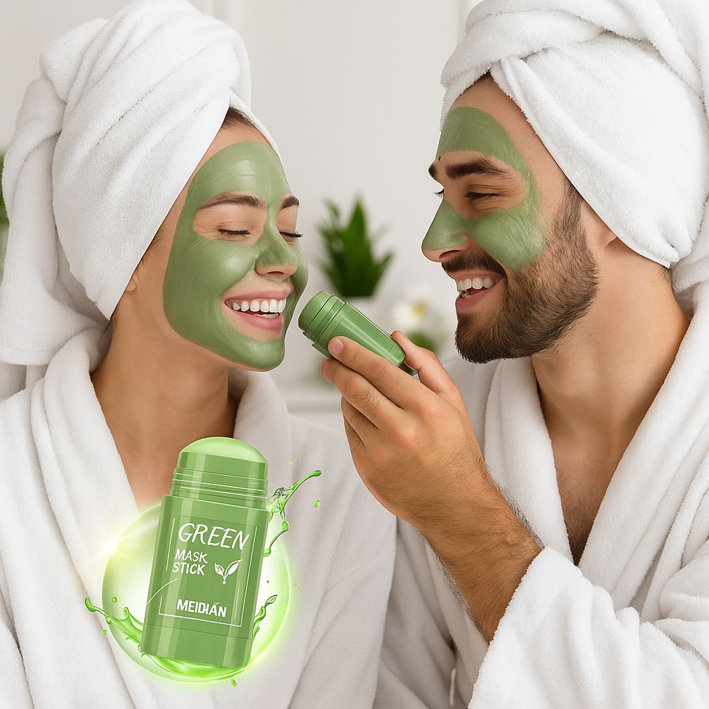 Application facile du stick masque au thé vert d'un homme à sa femme merveilleuse
