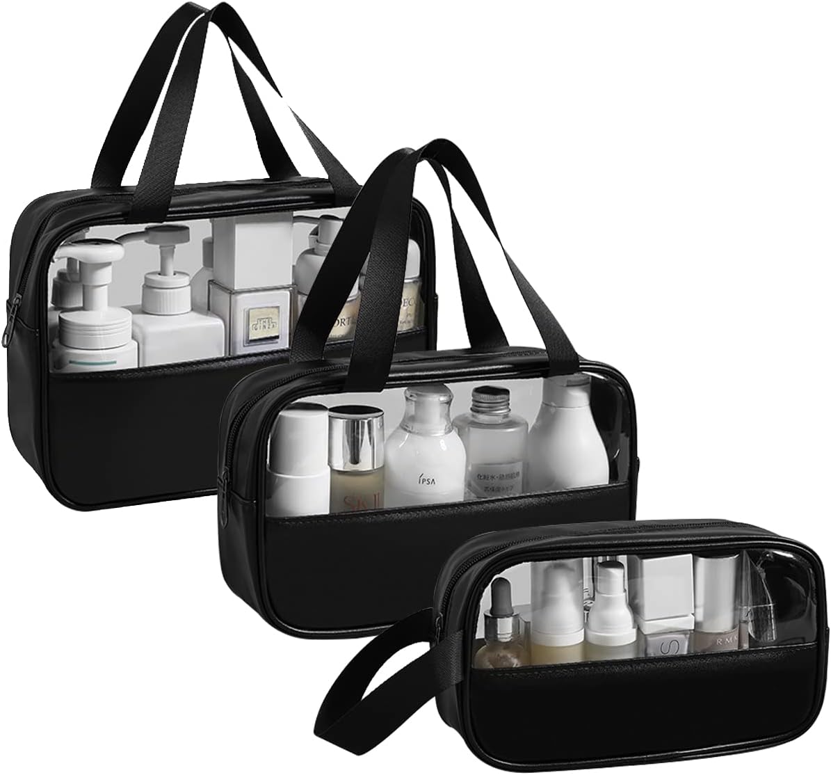 Trousse de Toilette Femme™ – Set 3 Tailles Transparent pour Voyage & Maquillage