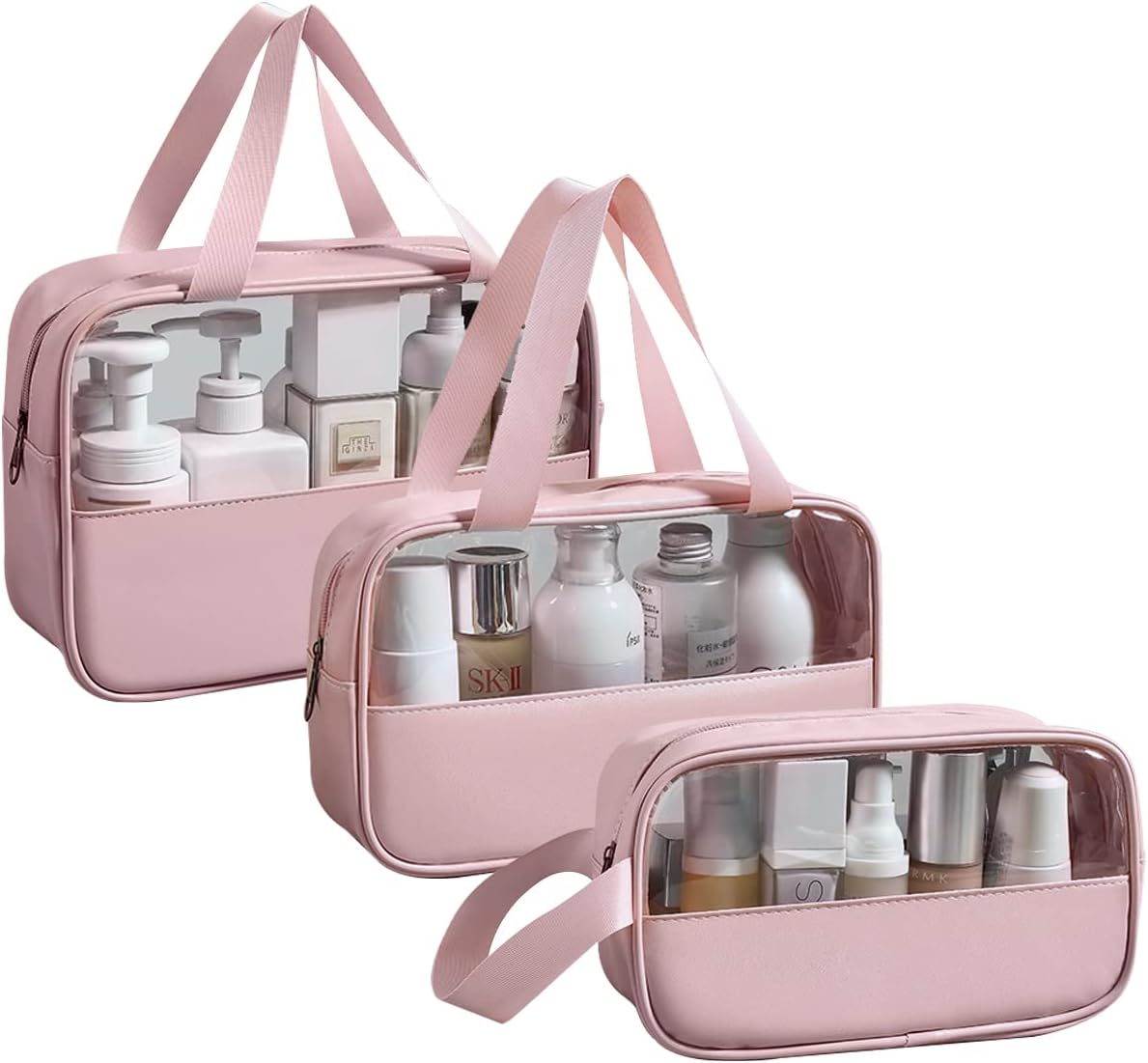 Trousse de Toilette Femme™ – Set 3 Tailles Transparent pour Voyage & Maquillage